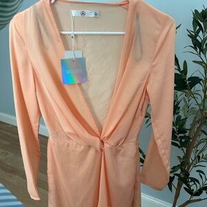 Missguided Coral V-Neck Dress